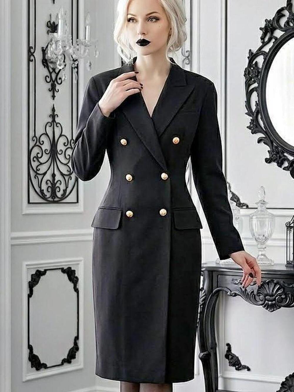 Kasper Vintage Tailored Double-Breasted Long Coat Dress with Gold Buttons Size 6